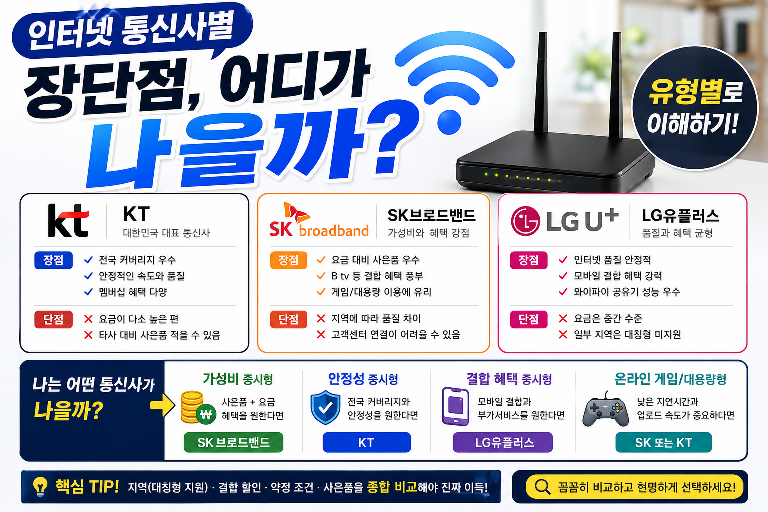 인터넷 통신사별 장단점, 어디가 나을까 (유형별로 이해하기)