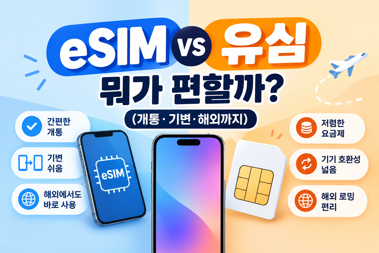 eSIM vs 유심, 뭐가 편할까 (개통·기변·해외까지)